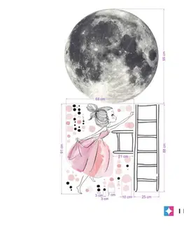 Nálepky na stenu Samolepka na stenu - Mesiac a dievča na rebríku s hviezdami, veľká nálepka