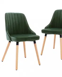 Jedálenské stoličky a kreslá Jedálenská stolička 2 ks zamat / buk Dekorhome Tmavo zelená