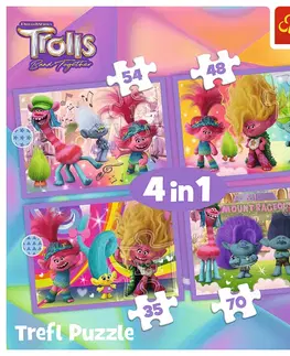 Hračky puzzle TREFL -  Puzzle 4v1 - Dobrodružstvá farebných Trollov / Universal Trolls 3 (2023)