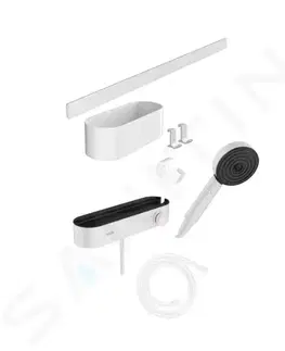 Kúpeľňa HANSGROHE - WallStoris Set sprchovej hlavice 105, 3 prúdy, termostatu a kúpeľňových doplnkov, matná biela 24250700