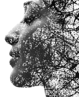 Čiernobiele obrazy Obraz žena s abstraktnými prvkami