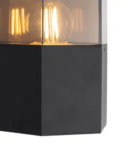 Vonkajsie nastenne svietidla Buiten wandlamp zwart met smoke glas zeshoek IP44 - Denmark