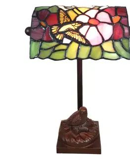 Lampy na nočný stolík Clayre&Eef Stolná lampa 6008, Tiffany štýl, s motívom vtákov
