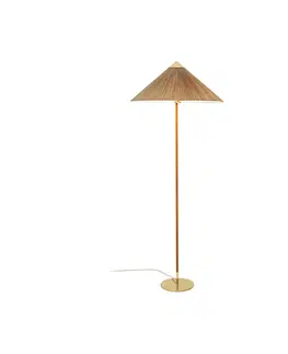 Stojacie lampy GUBI Stojacia lampa GUBI 9602, mosadz/ratan, bambusové tienidlo