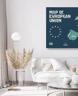 Obrazy na korku Obraz na korku náučná mapa s názvami krajín európskej únie