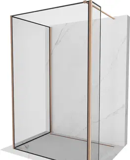 Sprchové dvere MEXEN/S - Kioto Sprchová zástena WALK-IN 100 x 90 x 40 cm, čierny vzor, meď kartáčovaná 800-100-090-221-65-70-040