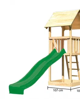 Detské záhradné domčeky Detský domček so šmýkačkou Dekorhome Zelená