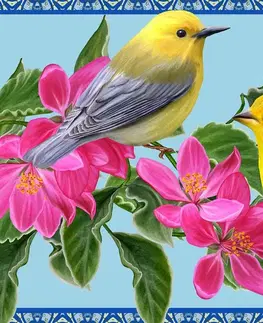 Obrazy zátišie Obraz vtáčiky a kvety vo vintage prevedení