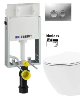 Záchody GEBERIT KOMBIFIXBasic vr. matného tlačidla DELTA 25 + WC REA Carlo Flat Mini Rimlesss + SEDADLO 110.100.00.1 21MA CF1