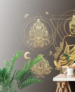 Tapety Feng Shui Tapeta zlatý meditujúci Budha