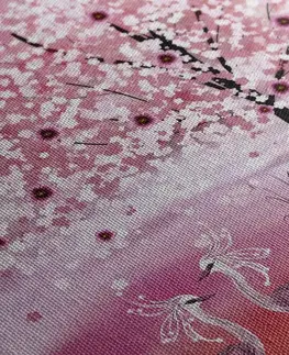 Obrazy prírody a krajiny Obraz volavky pod magickým stromom v ružovom prevedení