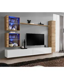 Podkrovný nábytok Obývacia stena Switch XVIII Sklo +LED Wotan/Biely