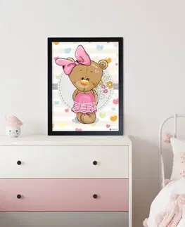 Obrazy do detskej izby Obraz medvedíka s ružovou mašľou do dievčenskej izby