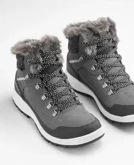 turistická obuv Dámska kožená hrejivá a nepremokavá polovysoká obuv SH900 na zimnú turistiku