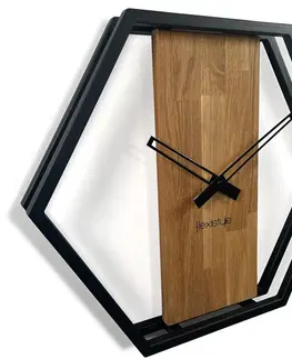 Hodiny Dubové hodiny Loft Hexagon kovové 50cm, z231