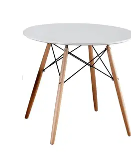 Jedálenské stoly Jedálenský stôl,  biela/buk, priemer 80 cm, GAMIN NEW 80