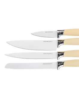 Sady nožov TEMPO-KONDELA KAHON, sada nožov a kuchynského náradia, 10 ks, v stojane, vanilková