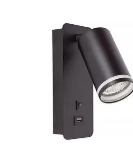 Svietidlá  Nástenné bodové svietidlo s USB nabíjačkou 1xGU10/35W/230V čierna 