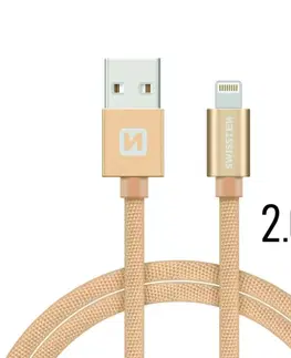 USB káble Dátový kábel Swissten textilný s Lightning konektorom a podporou rýchlonabíjania, zlatý 71523304