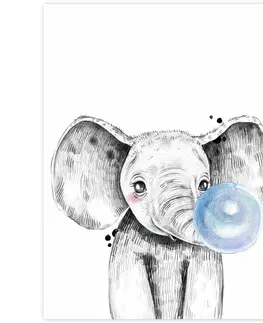 Obrazy do detskej izby Obraz na stenu - Slon s modrou bublinou
