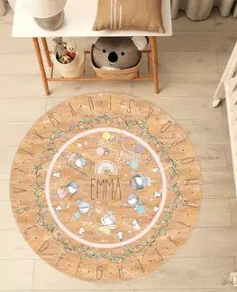 Korkové koberce Okrúhly koberec pre deti s abecedou a vílami