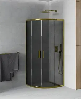 Sprchovacie kúty MEXEN - Rio sprchovací kút štvrťkruh 80 x 80, grafit, zlatá 863-080-080-50-40
