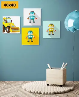 Zostavy obrazov Set obrazov roboti so žltým autom