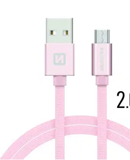 USB káble Dátový kábel Swissten textilný s Micro-USB konektorom a podporou rýchlonabíjania, ružovozlatý 71522305