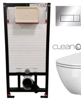 Záchody DEANTE Podstavný rám, pre závesné WC misy + SLIM tlačidlo chrom + WC CERSANIT CLEANON CASPIA + SEDADLO CST_WC01 051P CP1
