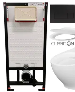 Záchody DEANTE Podstavný rám, pre závesné WC misy + SLIM tlačidlo černé + WC CERSANIT CLEANON MODUO + SEDADLO CST_WC01 N51P MO1