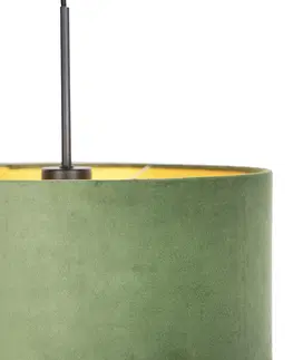 Zavesne lampy Závesné svietidlo s velúrovým odtieňom zelené so zlatým 35 cm - Combi