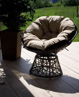 Záhradné stoličky a kreslá Otočné kreslo s vankúšom, hnedá/čierna/béžová, TRISS BIG