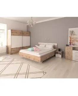 Spálňové zostavy Spálňový komplet (posteľ 180x200 cm), dub wotan/biela, GABRIELA NEW