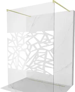 Sprchové dvere MEXEN/S - Kyoto samostatne stojaca sprchová zástena 140 x 200, biely vzor 8 mm, zlatá kartáčovaná 800-140-002-55-85