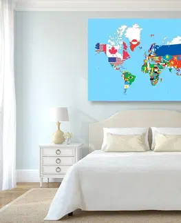 Obrazy mapy Obraz mapa sveta s vlajkami