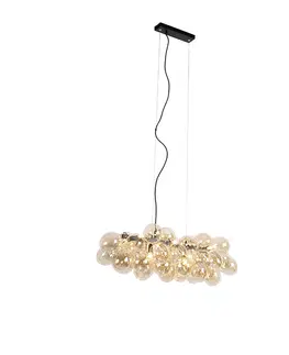 Zavesne lampy Dizajnové závesné svietidlo čierne s jantárovým sklom 8-plameňové - Uvas