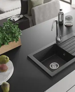 Kuchynské drezy MEXEN MEXEN - Pablo granitový drez 1 s odtokovou nosnej stôl 752x436 mm, čierna škvrnité 6510751010-76