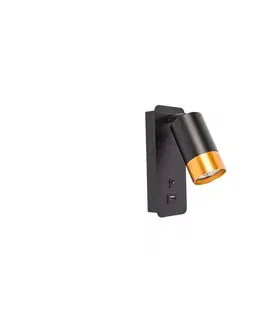 Svietidlá  Nástenné bodové svietidlo s USB nabíjačkou 1xGU10/35W/230V čierna/zlatá 