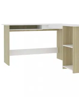 Pracovné stoly Rohový písací stôl 120x140 cm Dekorhome Dub sonoma / biela