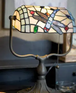 Stolové lampy Clayre&Eef Bankárska lampa Dragonfly v štýle Tiffany