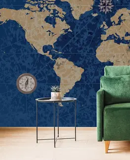 Samolepiace tapety Samolepiaca tapeta retro mapa s kompasom na modrom pozadí