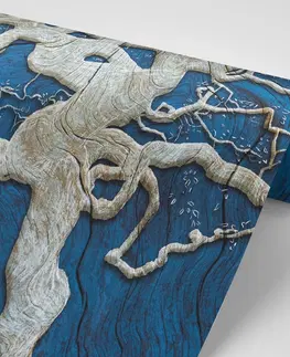 Samolepiace tapety Samolepiaca tapeta abstraktný strom na dreve s modrým kontrastom
