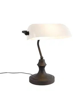 Stolove lampy Klasická notárska lampa čierna s opálovým sklom - Banker