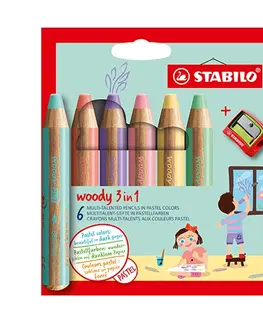 Hračky STABILO - Farbička, vodovka a voskovka - woody 3 v 1 - 6 ks balenie so strúhadlom