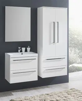 Kúpeľňový nábytok MEREO - Bino, kúpeľňová skrinka vysoká, dvojitá 163 cm, biela/dub CN679