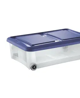 Úložné boxy Tontarelli STOCKBOX s víkem, kolečka, 28 l, transparentní/světle modrá 
