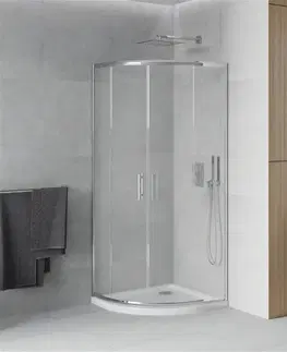 Vane MEXEN/S - Rio štvrťkruhový sprchovací kút 90 x 90, mráz, chróm + vanička so sifónom Flat, biela 863-090-090-01-30-4110