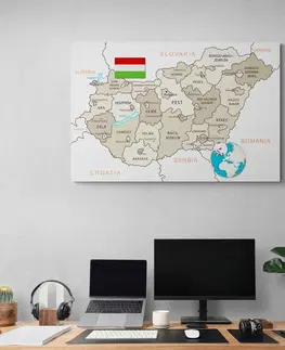 Obrazy na korku Obraz na korku decentná béžová mapa Maďarska
