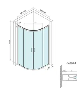 Sprchové dvere Bruckner - BORG štvrťkruhová sprchová zástena 900x900x1950 mm, R550, číre sklo 751.090.1