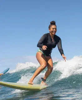 surf Dámsky top 500 proti UV žiareniu s dlhým rukávom a zipsom čierny